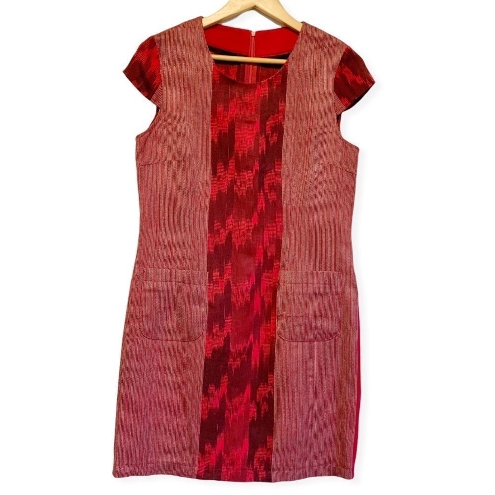 Vintage hand stitched Maroon red shift fall dress size medium to large